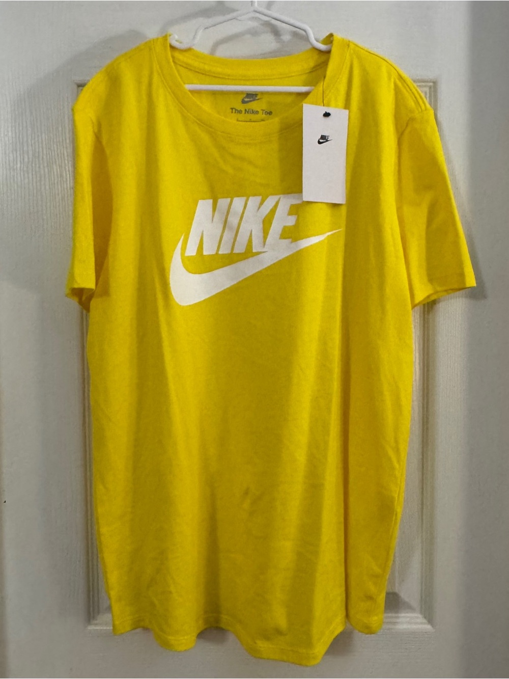 NWT Nike Women Bright Yellow Short Sleeve Tee with White Logo